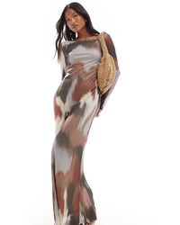 Vero Moda - Jurk Van Mesh Met Lange Mouwen En Vervaagde Print - Lyst