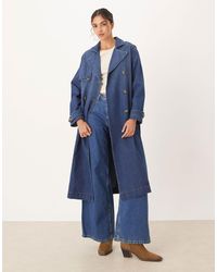 Jdy - – mittellanger trenchcoat aus dunkelem denim mit bindegürtel - Lyst