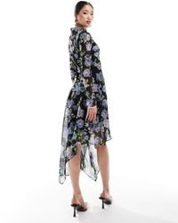 Mango - Midi Floral High Split Dress - Lyst