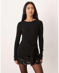 Gina Tricot - Long Sleeve Asymmetric Tie Front Top - Lyst