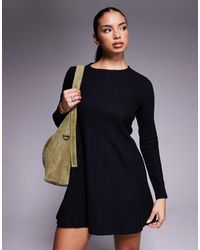 ASOS - Vestito Corto Con Corpino Aderente E Gonna Svasata Morbidissimo A Maniche Lunghe - Lyst