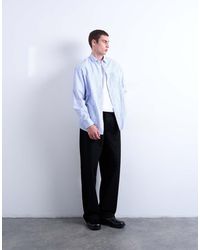 TOPMAN - Oversized Fit Stripe Shirt With All Over Distressing - Lyst