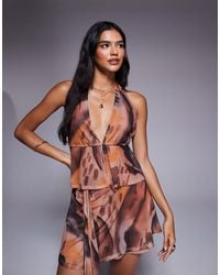ASOS - Top d'ensemble en tulle à encolure américaine et dos nu - marron abstrait - Lyst