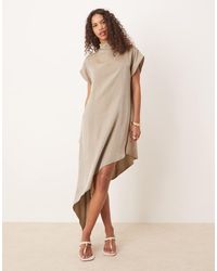 ASOS - Vestido Midi Asimétrico De Estilo Capa Con Cuello Barco De Satén Brillante De - Lyst
