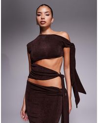Wanderdoll - Noa Premium Textured Slinky Drape Off Shoulder Tie Detail Body Co-ord - Lyst
