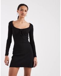Brave Soul - Long Sleeve Jersey Mini Dress With Tie Front Detail - Lyst