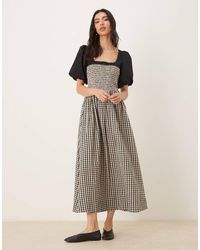 ASOS - Shirred Bodice Maxi Dress With Puff Sleeve - Lyst