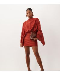 ASOS - Asos Design Petite Cape Sleeve Open Back Mini Dress With Tassels - Lyst