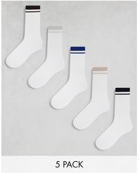 ASOS - Confezione da 5 paia di calzini bianchi con righe colorate a contrasto - Lyst