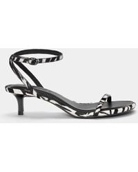 Pull&Bear - Leren Sandalen Met Hak En Contrasterende Zebraprint - Lyst