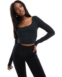 ASOS 4505 - Square Neck Long Sleeve Top With Inner Bra - Lyst