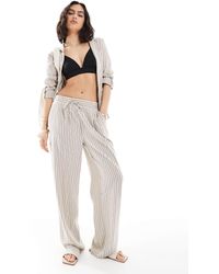 Vero Moda - Mix and match - pantalon d'ensemble ample en aspect lin rayé - crème - Lyst