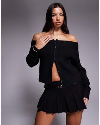 Tiger Mist - Lunette Bardot Ribbed Trim Zip Through Jumper - Lyst
