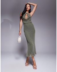 ASOS - Crochet Sequin Halter Maxi Dress With Cut Out - Lyst