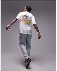TOPMAN - Camiseta blanca ultragrande con estampado floral y frutal en el pecho y la espalda - Lyst