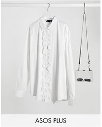 ASOS Plus - Slim-fit T-shirt Met Ruches Van Satinet Aan - Wit