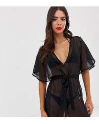 ASOS Asos Design Tall - Recycled - Chiffon Strandtuniek Met Gestrikte Taille - Zwart