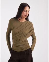 ASOS - Drapey Wrap Shoulder Long Sleeve Top - Lyst