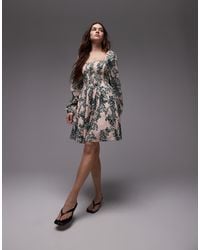 & Other Stories - Square Neck Mini Dress With Shirred Bodice And Peep Cut-out Back - Lyst