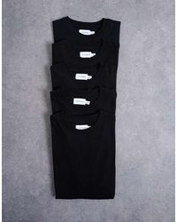 TOPMAN - Pack De 5 Camisetas Negras De Corte Clásico De - Lyst