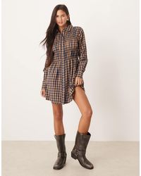 ASOS - Vestito Corto Stile Camicia Color Cuoio A Quadri Stretto - Lyst