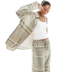 4th & Reckless - Satin Wide Cuff Button Front Shirt Co-ord - Lyst