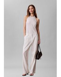 Calvin Klein - Linen Blend Wide Leg Trousers - Lyst