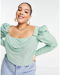 ASOS - Asos Design Curve Long Sleeve Puff Shoulder Top With Corset Bodice - Lyst