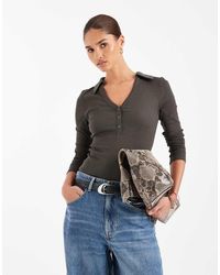 ASOS - Shrunken Rib Henley Long Sleeve Top With Collar - Lyst