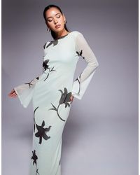 green emerald velvet dress Flutter Sleeve Floral Print Embroidered Wrap Maxi Dress in Blush Multi main image 0