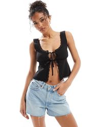 ASOS - Top De Estilo Mesonera Con Detalle De Ribete Y Lazada Delantera De - Lyst
