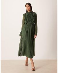ASOS - High Neck Ruffle Maxi Dress With Lace Inserts And Ties - Lyst