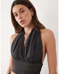 Mango - Teen 100% Katoenen Haltertop Met Gehaakt Detail - Lyst