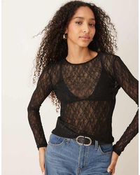 Aware - Sheer Stretchy Lace Long Sleeve Top - Lyst