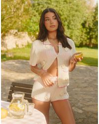 The Frolic - X Lydia Kara Exclusive Floral Crochet Contrast Trim Beach Shirt Co-ord - Lyst