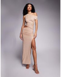 SIMMI - Odette Nude Hot Fix Off The Shoulder Maxi Dress - Lyst