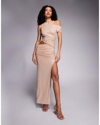 SIMMI - Odette Nude Hot Fix Off The Shoulder Maxi Dress - Lyst
