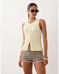 Miss Selfridge - Knitted Button Front Top With Pep Hem - Lyst