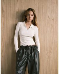 Mango - Wool Mix Knitted Polo Top - Lyst