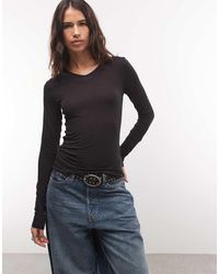 Monki - V-neck Long Sleeve Top - Lyst