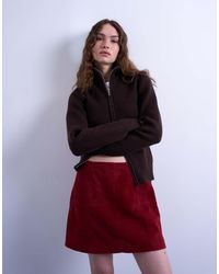 TOPSHOP - Minifalda De Ante Auténtico De (Parte De Un Conjunto)-Rojo - Lyst