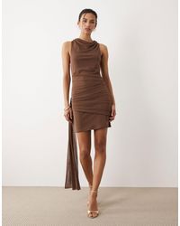 Mango - Cowl Neck Ruched Mini Dress - Lyst