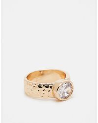 ASOS - Ring With Hammered Band And Cubic Zirconia Crystal - Lyst