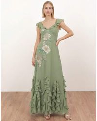 Maya - Floral Embellished Waterfall Ruffle Maxi Dress - Lyst