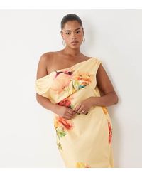 ASOS - Asos Design Curve Fallen Shoulder Midaxi Dress With Asymmetric Godet Hem - Lyst