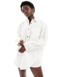 Miss Selfridge - Oversized Button Up Mid Wash Denim Shirt Dress - Lyst