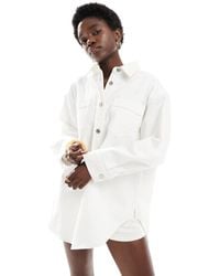 Miss Selfridge - Oversized Button Up Mid Wash Denim Shirt Dress - Lyst