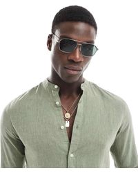 ASOS - Gafas De Sol Plateadas De Estilo Aviador De Metal Con Lentes Verdes Ahumadas De - Lyst