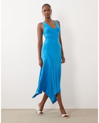 ASOS - V Neck Hanky Hem Midi Dress - Lyst