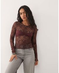 Lioness - Midnight Long Sleeve Sheer Lace Top - Lyst